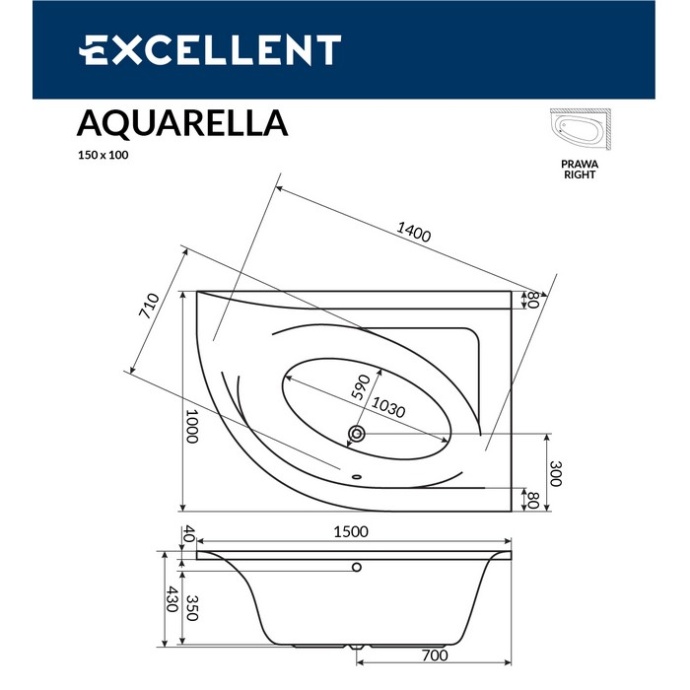 Ванна акриловая Excellent Aquaria Relax 150x100 R с гидромассажем белый - бронза WAEX.ARP15.RELAX.BR - 6