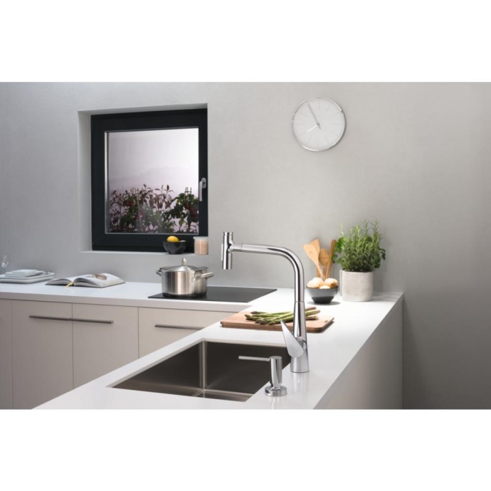 Кухонный смеситель однорычажный, 300, с вытяжным душем, 2jet, sBox Hansgrohe 73867000 - 1