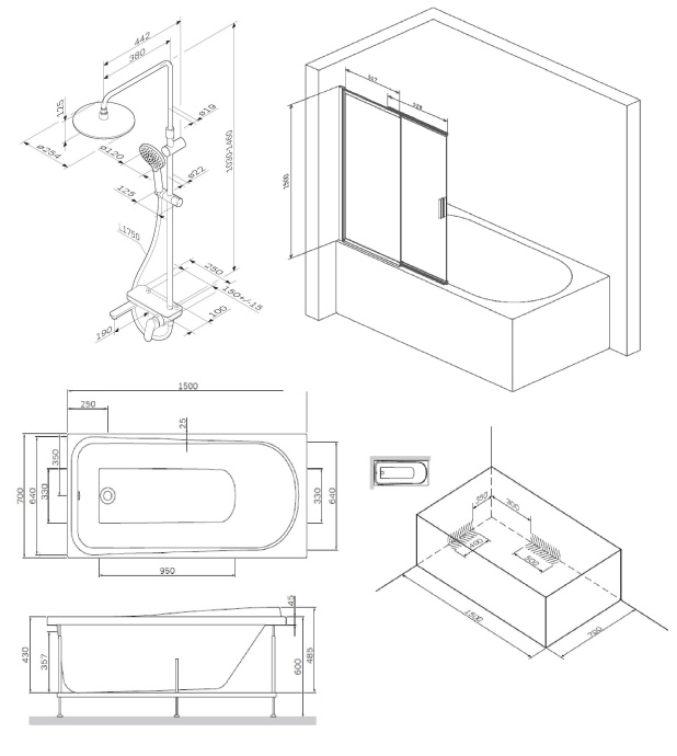 Комплект акриловой ванны со шторкой и душевой системой AM.PM Like 150x70 белая W80ASET-150SL - 8