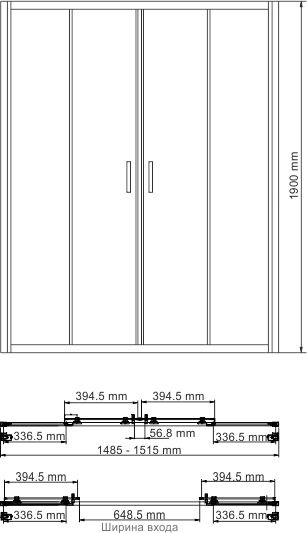 Душевая дверь в нишу Wasserkraft Lippe 150х190 профиль хром стекло прозрачное 45S08 - 2