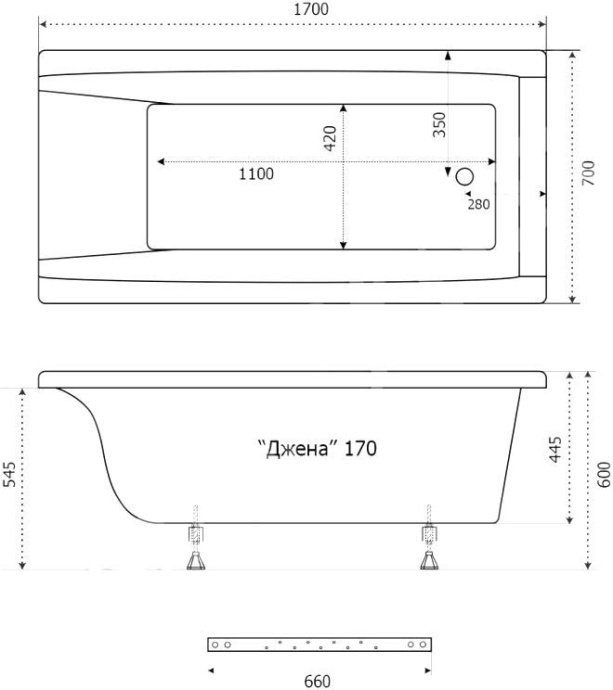 Акриловая ванна Triton Джена 170x70 см  Щ0000001223 - 1