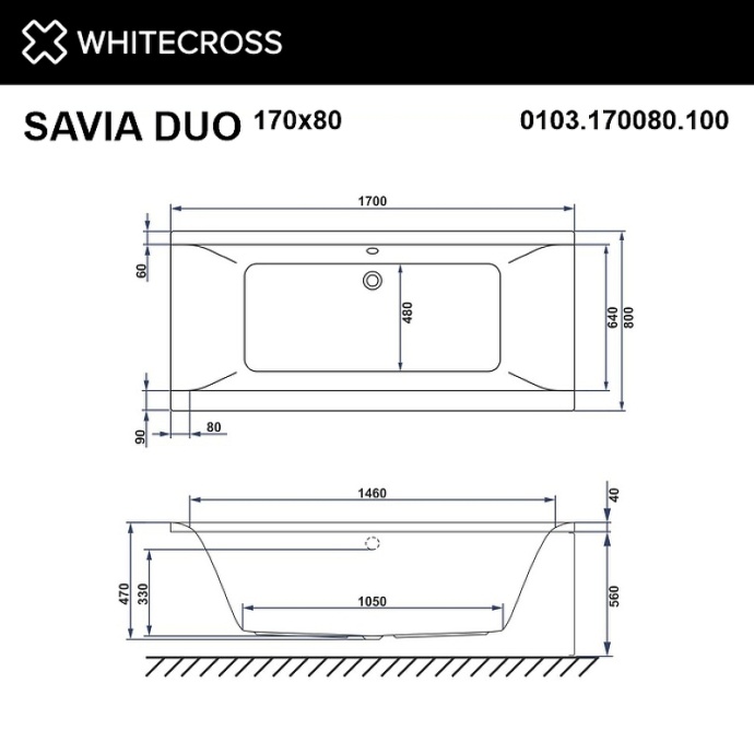 Акриловая ванна Whitecross Savia Duo 170х80 белая 0103.170080.100 - 2