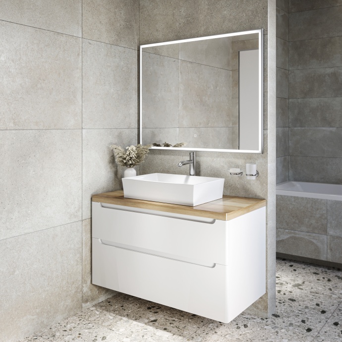 Мебель для ванной STWORKI Берген 100 белая со светлой столешницей, с раковиной Bocchi Vessel 1172-061-0125 566046 - 1