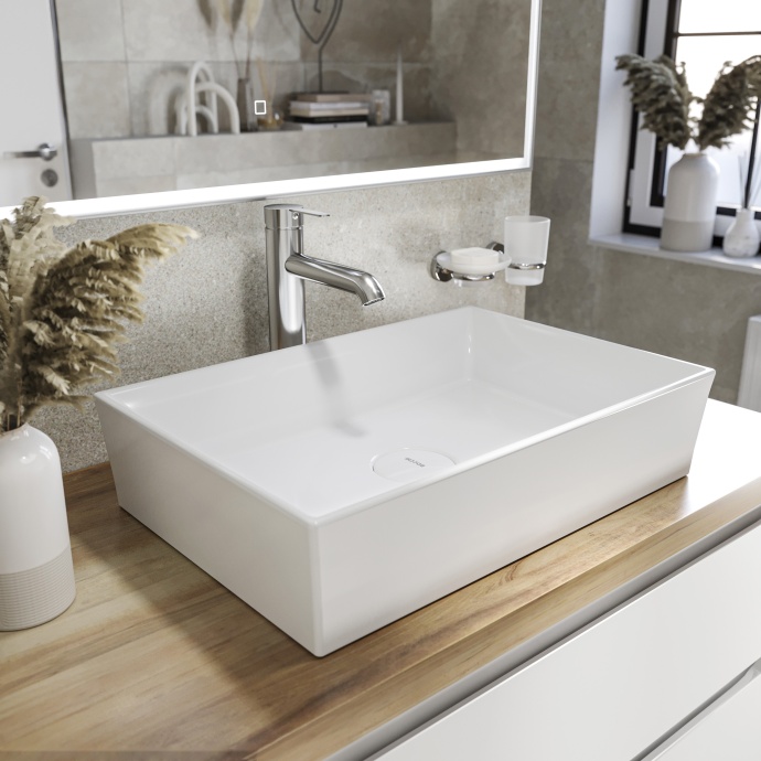 Мебель для ванной STWORKI Берген 100 белая со светлой столешницей, с раковиной Bocchi Vessel 1172-061-0125 566046 - 2