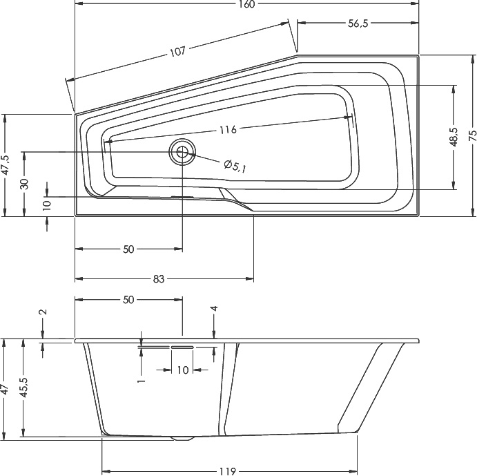 Акриловая ванна Riho Rething Space 160x75 R B111001005 - 2