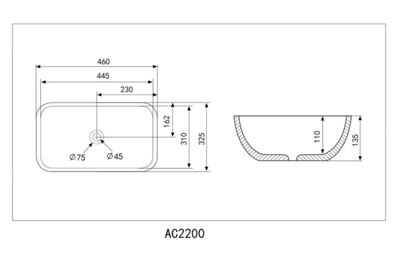 Раковина накладая ABBER Rechteck 46 серая матовая  AC2200MG - 4