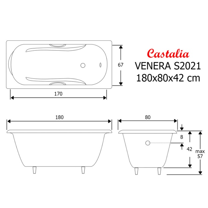 Чугунная ванна Castalia Venera S2021 180x80 с ручками Ц0000150 - 4