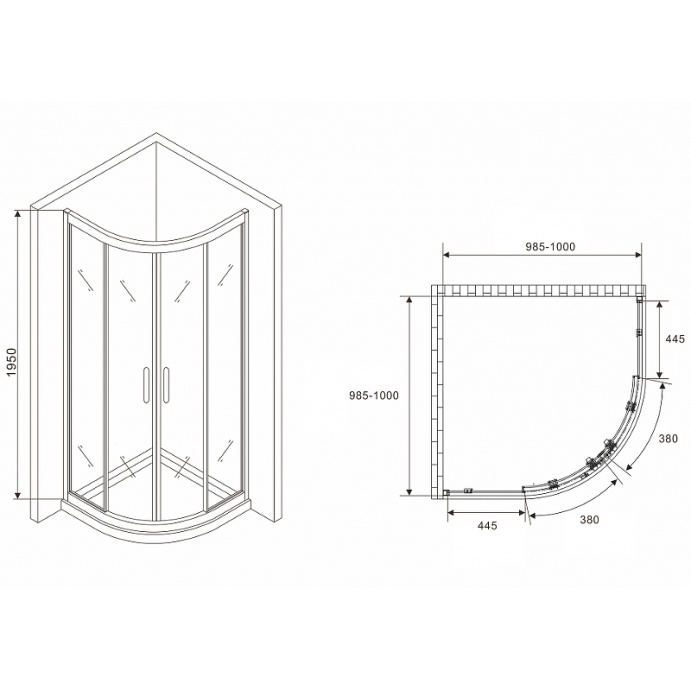 Душевой уголок Abber Schwarzer Diamant 100х100 хром стекло матовое AG01100M - 1