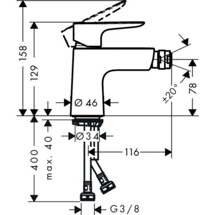 Смеситель для биде Hansgrohe Talis E однорычажный, со сливным клапаном push-open, хром 71721000 - 1