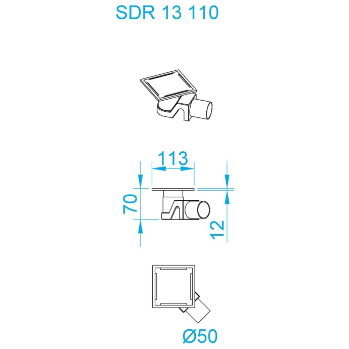 Душевой трап RGW SDR-13B-11 квадрат 110*110 черный Ø 50 мм без ножек, с решеткой 47211311-04 - 2