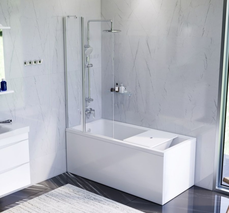 Комплект акриловой ванны со шторкой и душевой системой AM.PM Gem 150x70 белая W90ASET-150D3W5 - 2