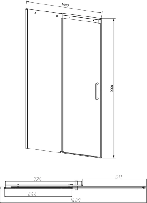 Душевая дверь в нишу Vincea Dice 140х200 профиль черный стекло прозрачное VDS-4D140CLB - 3