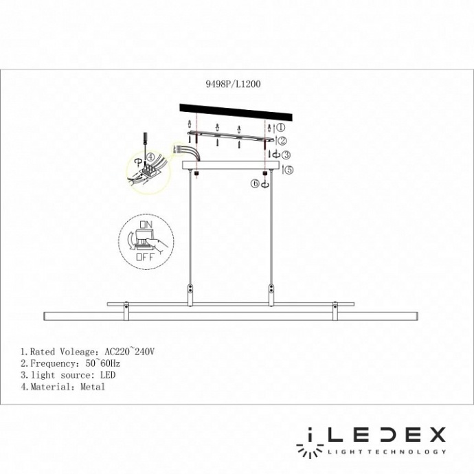 Подвесной светильник iLedex Zoom 9498P-46W-3000K GL-BR-WH - 2