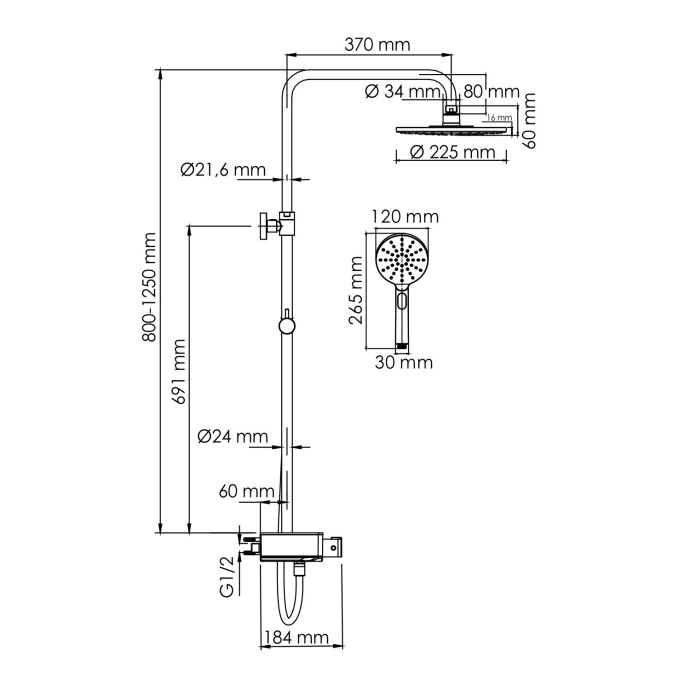 Душевая система WasserKraft 22.5 с термостатом хром A113.067.127.CH Thermo - 2
