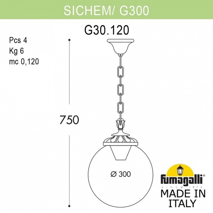 Подвесной светильник Fumagalli Globe 300 G30.120.000.BXF1R - 1