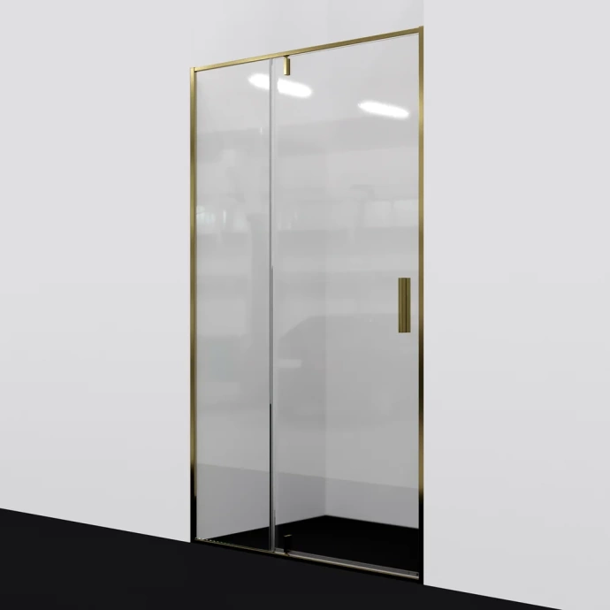 Душевая дверь в нишу Wasserkraft Aisch 90х200 профиль золото стекло прозрачное 55P04 - 0