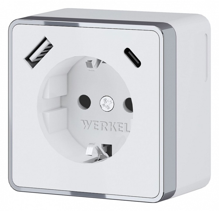 Розетка с заземлением, шторками и USB Werkel Gallant белые W5071701 - 0