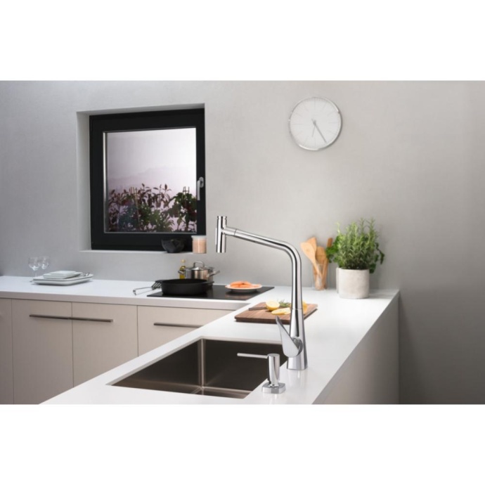 Кухонный смеситель hansgrohe Metris Select M71, 320, с вытяжным душем, 2jet, sBox, 73816800, под сталь - 1