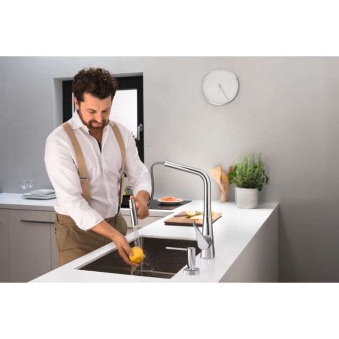 Кухонный смеситель hansgrohe Metris Select M71, 320, с вытяжным душем, 2jet, sBox, 73816800, под сталь - 2