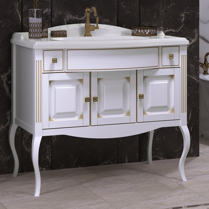 Мебель для ванной Opadiris Лаура 100 белая с патиной, с раковиной из литьевого мрамора - 3