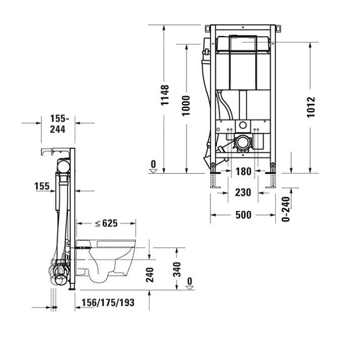Duravit DuraSystem Рама для установки подвесного унитаза 1148x500x155 мм, в сборе с бачком 9л, ручная нейтрализация запаха WD1012000000 - 1