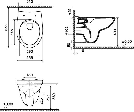 Комплект  Унитаз подвесной DIWO Анапа безободковый + Система инсталляции для унитазов DIWO 4501 с кнопкой смыва 7312 хром 580587 - 8