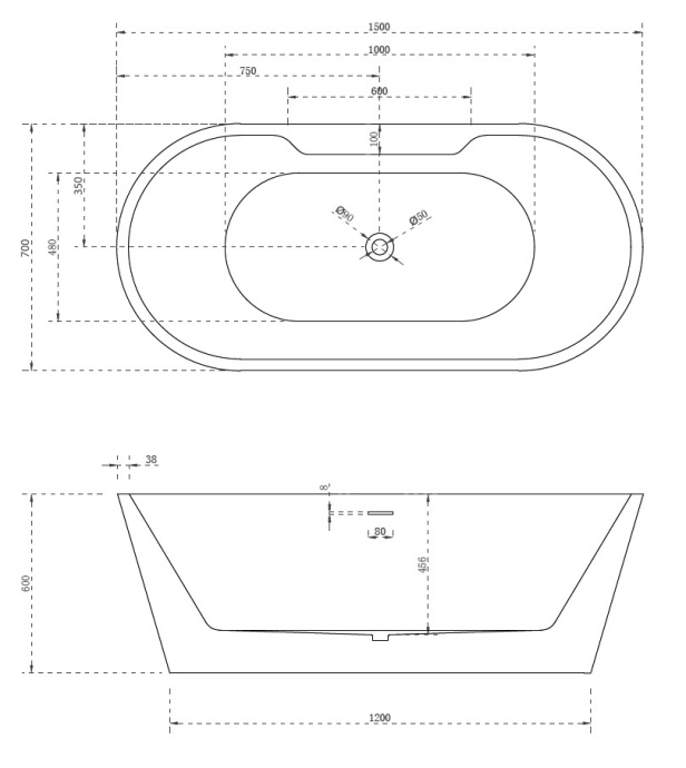 Акриловая ванна Abber 150x70, универсальная  AB9299-1.5 - 3