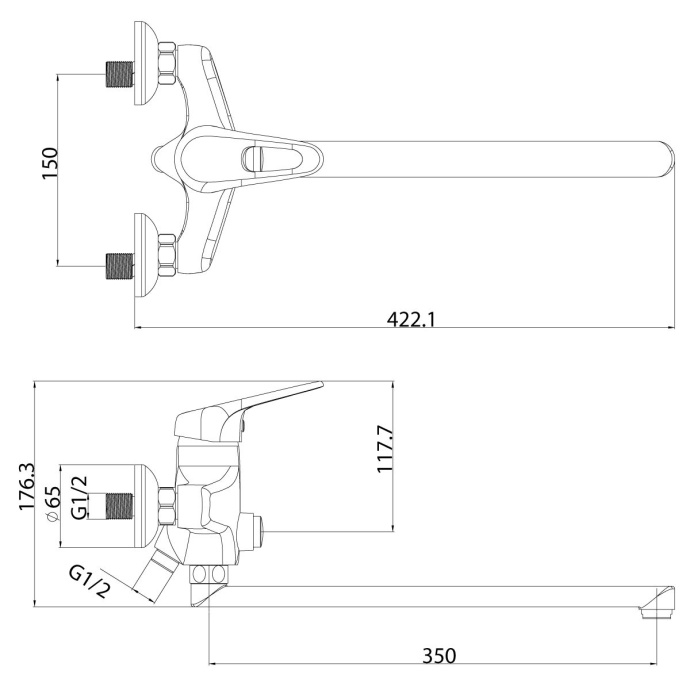 Смеситель универсальный с пл. изл. 350мм, кнопочный дивертор, хром LM4157C - 1