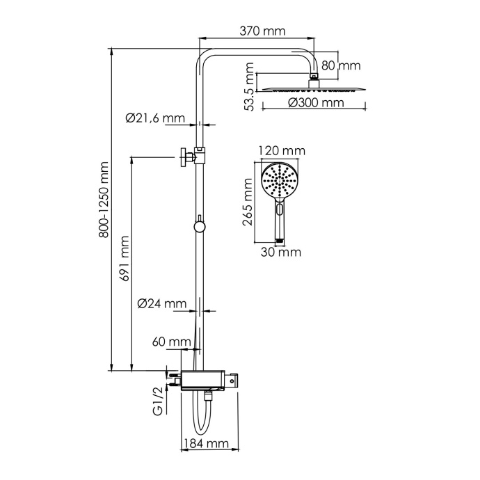 Душевая система WasserKraft 30 с термостатом хром A113.116.127.CH Thermo - 2