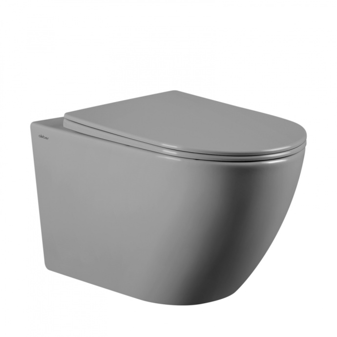 Унитаз подвесной Abber Bequem безободковый с сиденьем микролифт серый матовый AC1103MG - 0