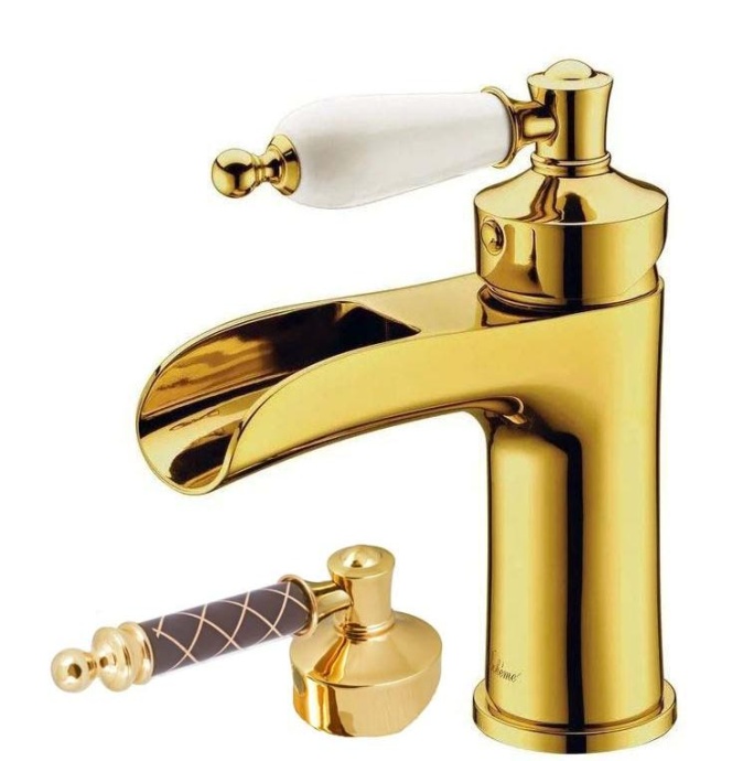 Смеситель для раковины Boheme Vogue золото с коричневой ручкой 211-MR-CH - 0