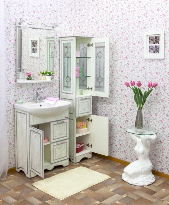 Мебель для ванной Sanflor Адель 65 белая, патина серебро - 3