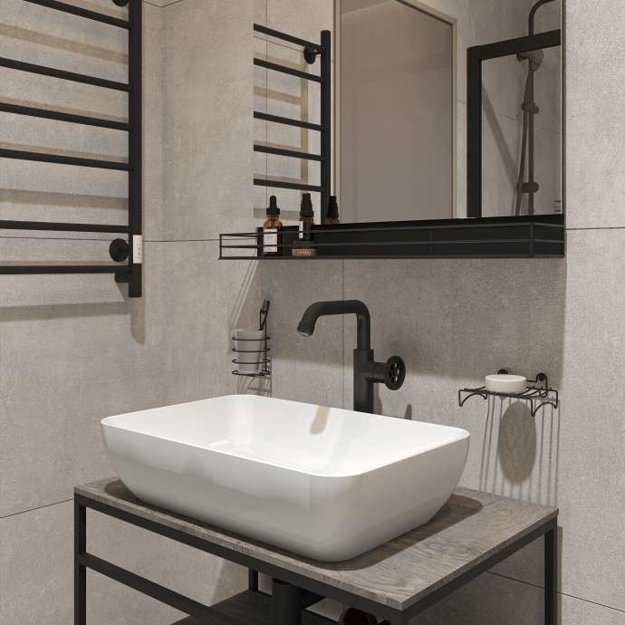 Мебель для ванной STWORKI Нюборг 70 с зеркалом, в стиле лофт, черная (комплект, гарнитур) 483894 - 3