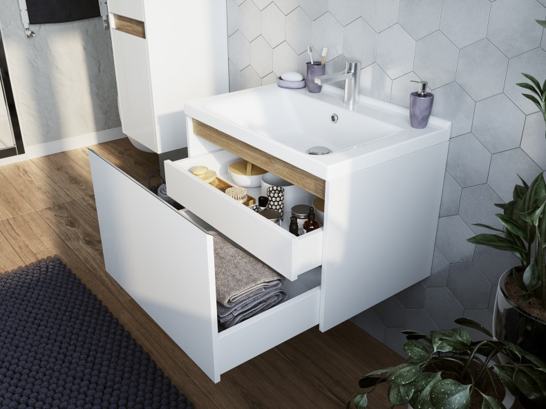 Мебель для ванной STWORKI Стокгольм 60 , белая, подвесная (комплект, гарнитур) 406312 - 3