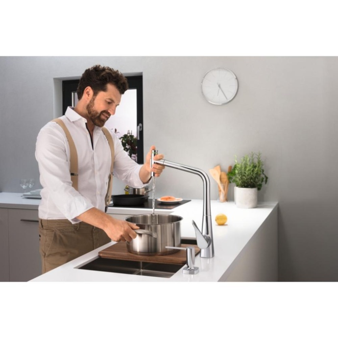 Кухонный смеситель hansgrohe Metris Select M71, 320, с вытяжным душем, 2jet, sBox, 73816800, под сталь - 4