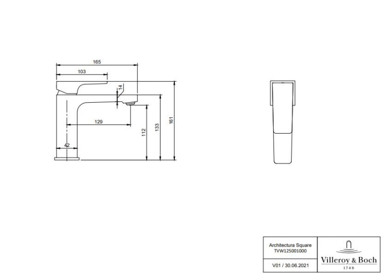 Смеситель для раковины Villeroy & Boch Architectura Square никель, матовый  TVW12500100064 - 4