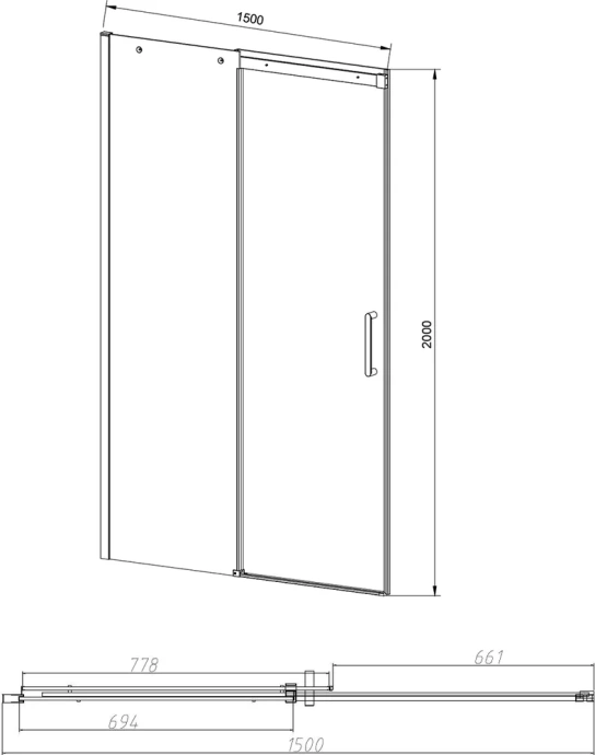 Душевая дверь в нишу Vincea Dice 150х200 профиль черный стекло прозрачное VDS-4D150CLB - 3