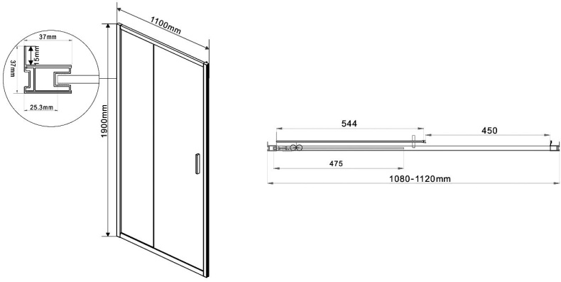 Душевая дверь в нишу Vincea Garda VDS-1G110CL 110 см, профиль хром, стекло прозрачное - 5