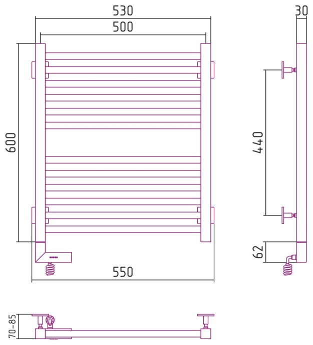 Полотенцесушитель электрический Сунержа Модус 2.0 60х50 левый хром 00-5600-6050 - 2