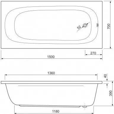 Акриловая ванна Cezares Piave 150х70  PIAVE-150-70-42-W37 - 2