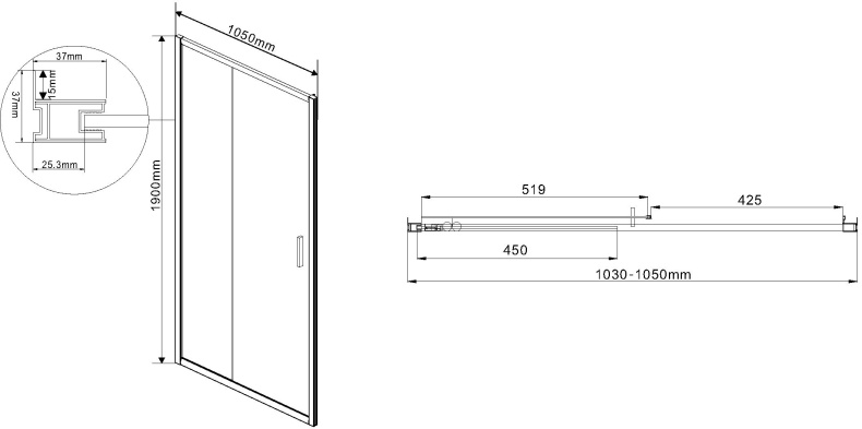 Душевая дверь в нишу Vincea Garda VDS-1G105CH 105 см, профиль хром, стекло шиншилла - 5