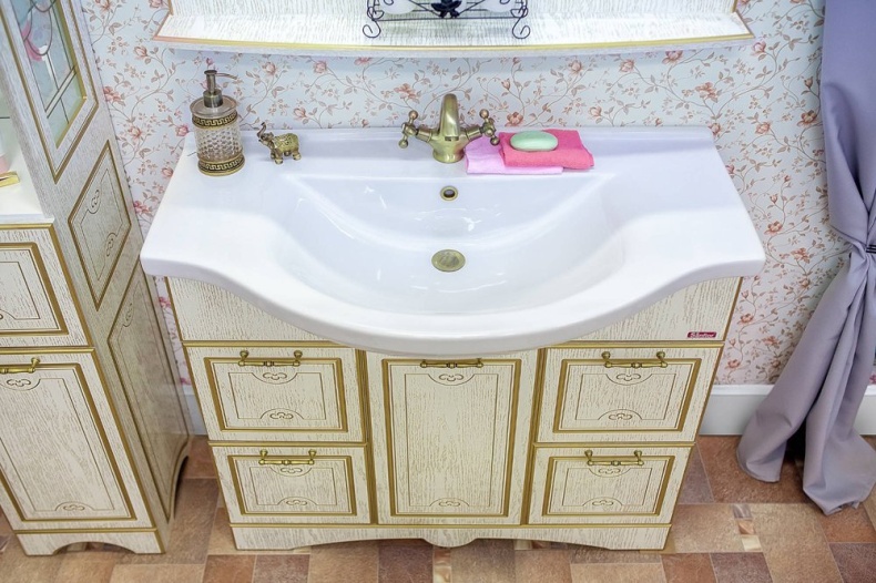Мебель для ванной Sanflor Адель 100 белая, патина золото - 5
