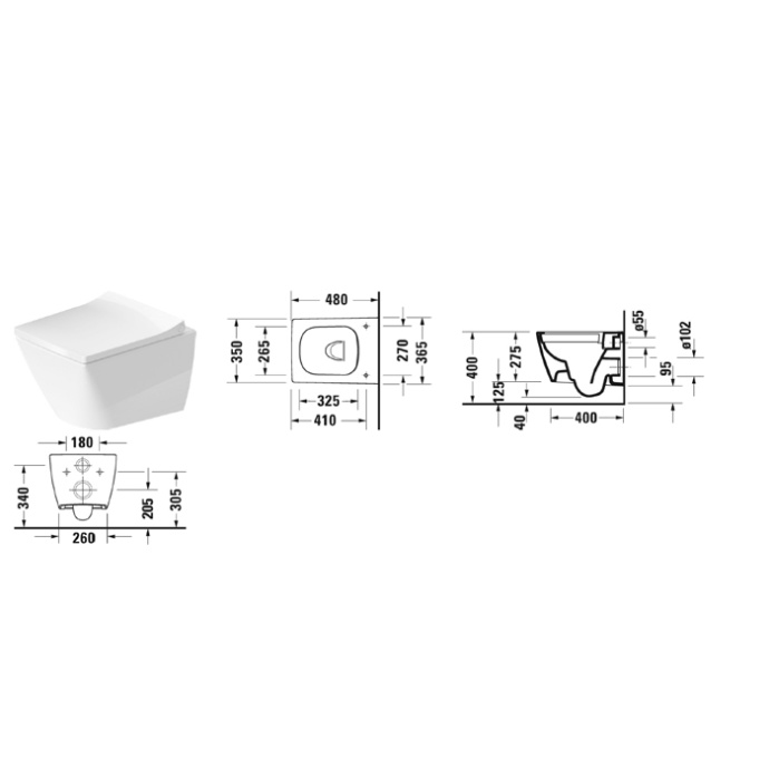 Duravit Viu Унитаз подвесной компактный безободковый 370х480мм цвет белый 2573090000 - 1