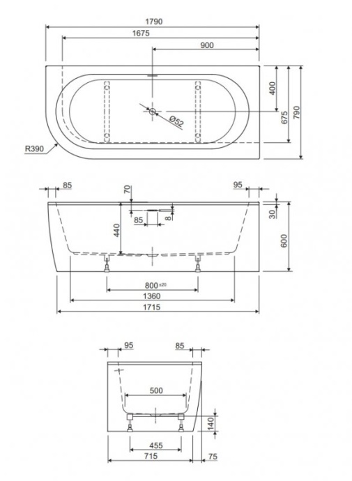 Акриловая ванна Cezares Slim Corner черный, матовый  SLIM CORNER-180-80-60-R-NERO-SET - 3
