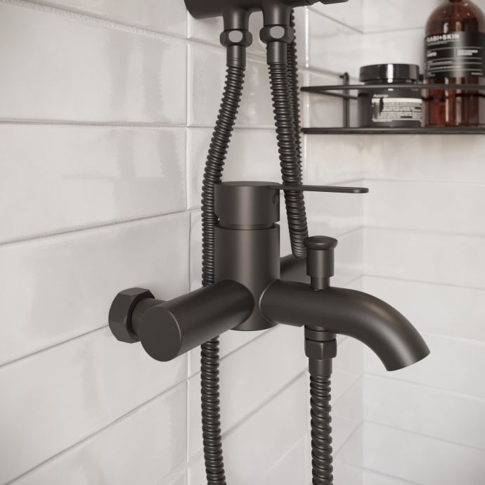 Смеситель для ванны с душем STWORKI by Damixa Стокгольм HFSG10030 черный, однорычажный, латунь, настенный, матовый - 2