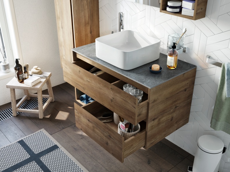 Мебель для ванной STWORKI Карлстад 90 дуб рустикальный, роверелла, с отверстием для смесителя в столешнице 427908 - 1