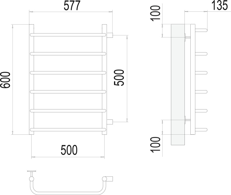 Водяной полотенцесушитель Terminus Стандарт П6 500x600 Хром боковое подключение 4670078530349 - 2