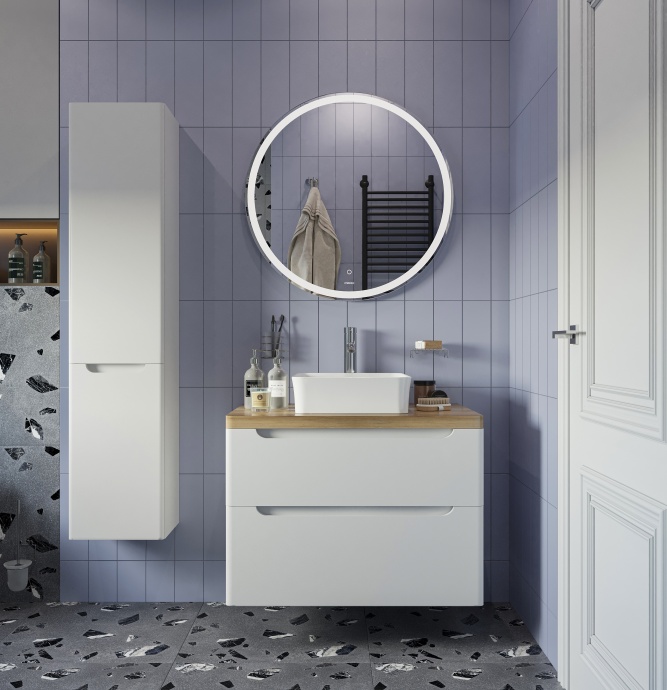 Мебель для ванной STWORKI Берген 80 белая со светлой столешницей, раковина Sottile 1477-001-0125 566011 - 0