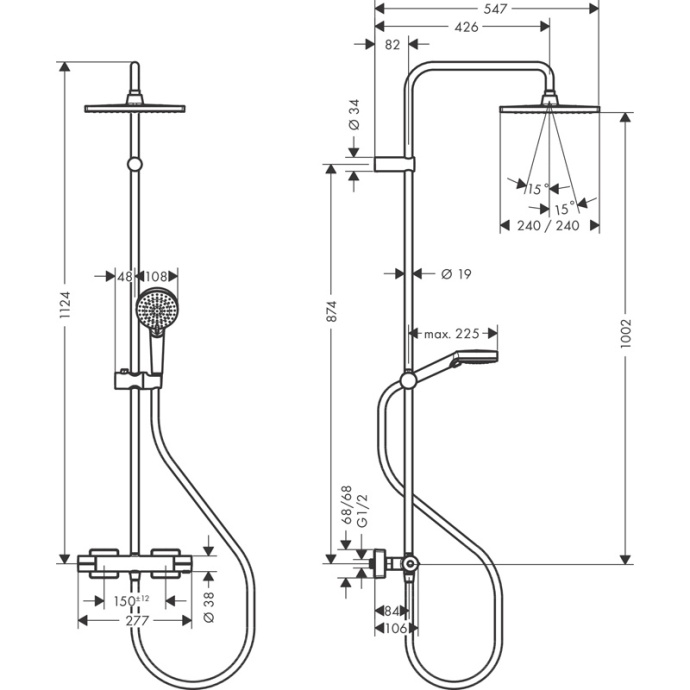 Душевая система Hansgrohe Vernis Shape Showerpipe 240 1jet с термостатом черный матовый 26427670 - 1