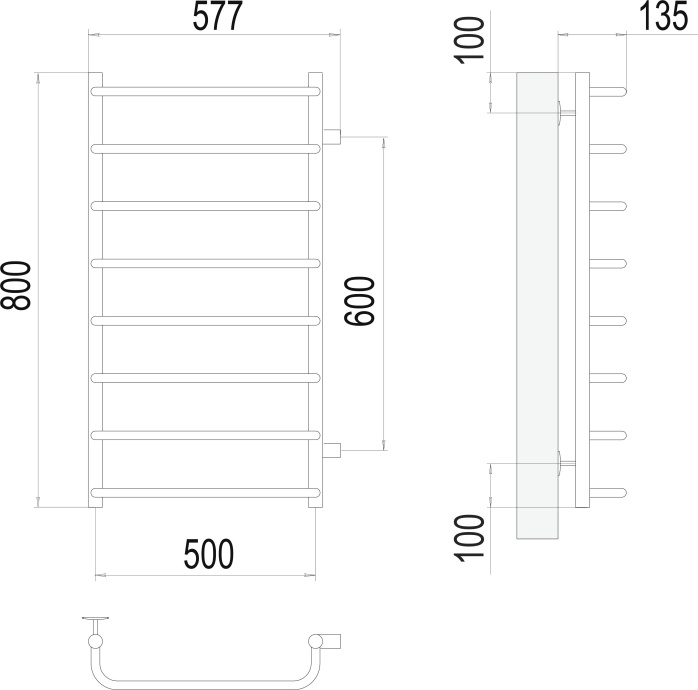 Водяной полотенцесушитель Terminus Стандарт П8 500x800 Хром боковое подключение 4670078530394 - 2